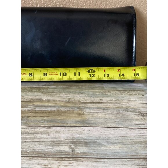 1950s Aetna USA Black Patent Envelope Clutch Purse Royaltone Lined 15" MCM - Picture 8 of 16